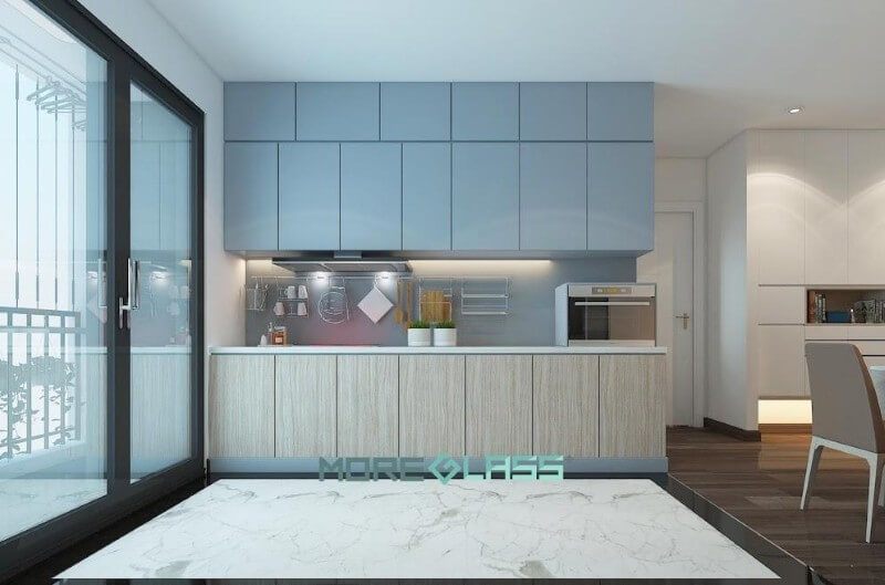 Thiết kế nội thất phòng bếp mang phong cách hiện đại cho phòng bếp chung cư nhỏ.